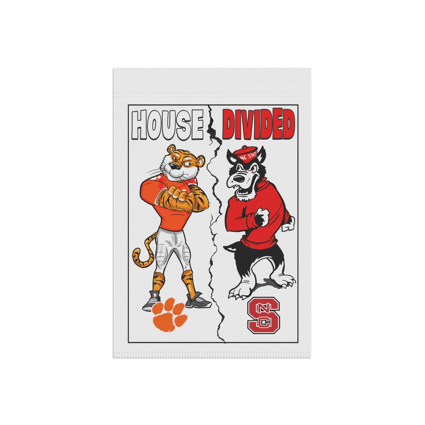 Clemson vs North Carolina State House Divided Banner - College Sports Fan Flags, Home & Yard Sign, Outdoor Decoration for Game Day