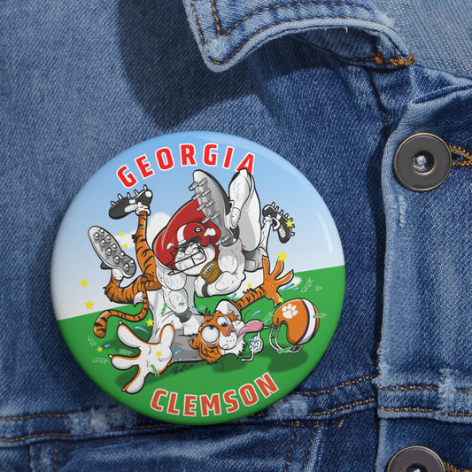 UGA vs Clemson 3" Button, Cheer Accessories, Team Spirit Badges, Fun Gifts for Fans, Game Day Essentials