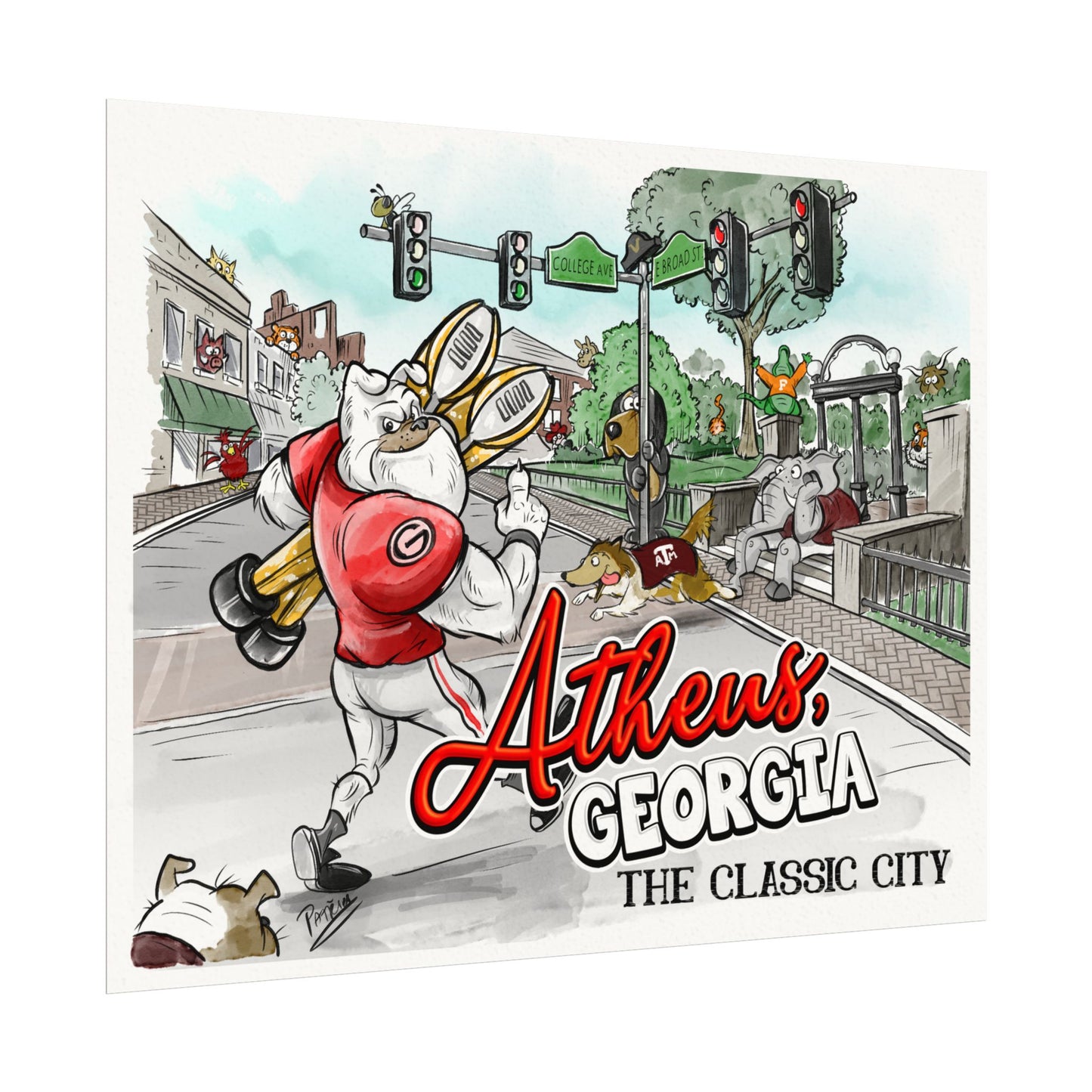 Athens, Georgia Art Print 11x14 - Textured Watercolor Matte Poster, Gift for College Students, Wall Art, Georgia Souvenir
