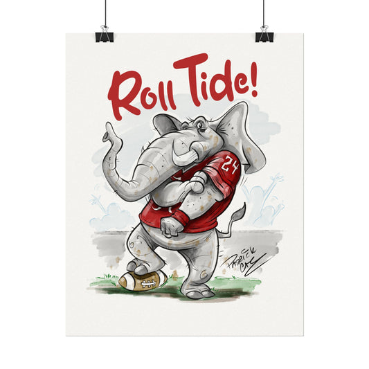 Roll Tide! Alabama Textured Watercolor Elephant Poster - Perfect for Sports Fans