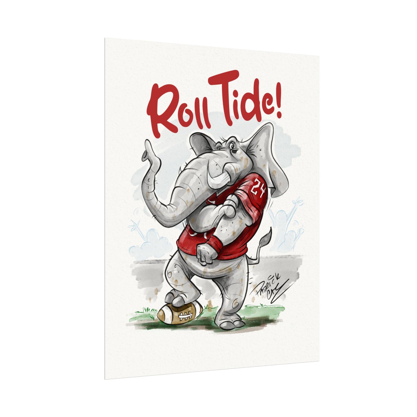 Roll Tide! Alabama Textured Watercolor Elephant Poster - Perfect for Sports Fans