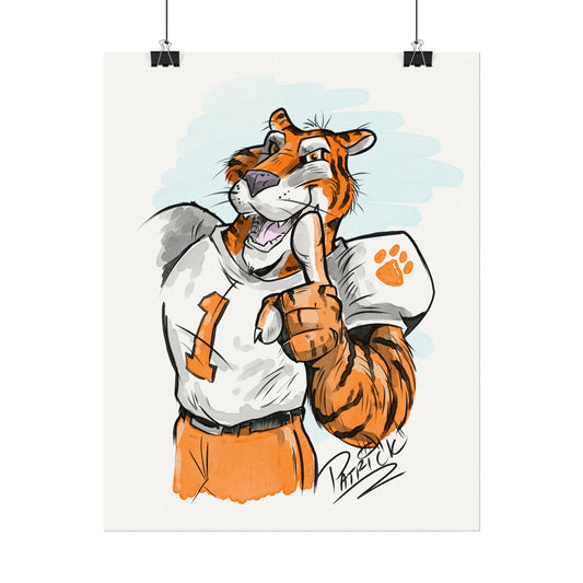 Clemson Tiger Art Print, Textured Watercolor Matte Poster, Home Decor, Sports Team Wall Art, Child's Room Decor, Gift for Fans
