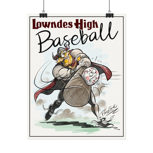 Vintage Sports Wall Art Poster, Lowndes High Baseball Decoration, Gameroom or Office Decor, Gift for Sports Fans, College Wall Art