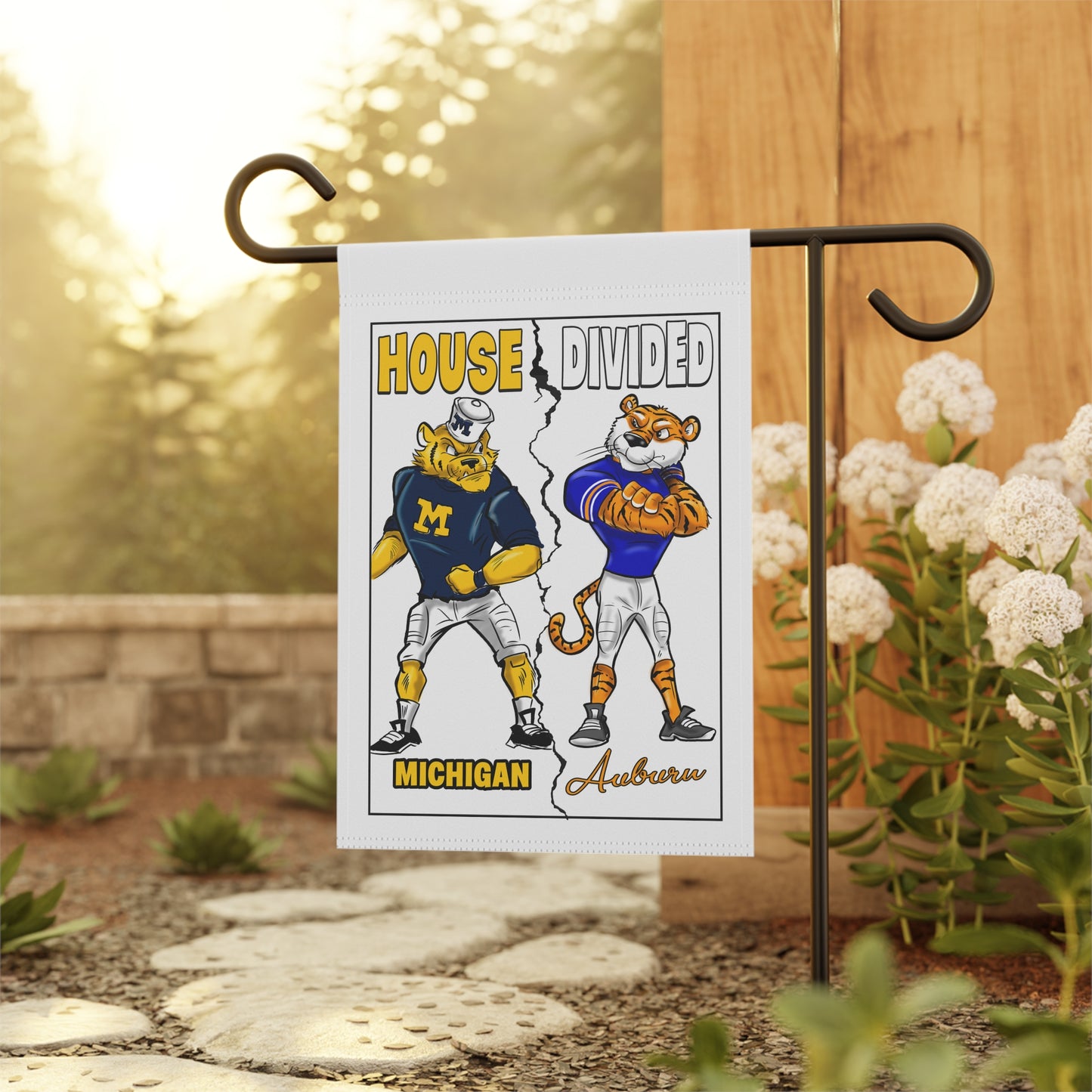 Michigan Auburn House Divided Garden Banner - Michigan & Auburn Rivalry Flag for Sports Fans, Home Decor, Yard Art, Tailgating, Game Day