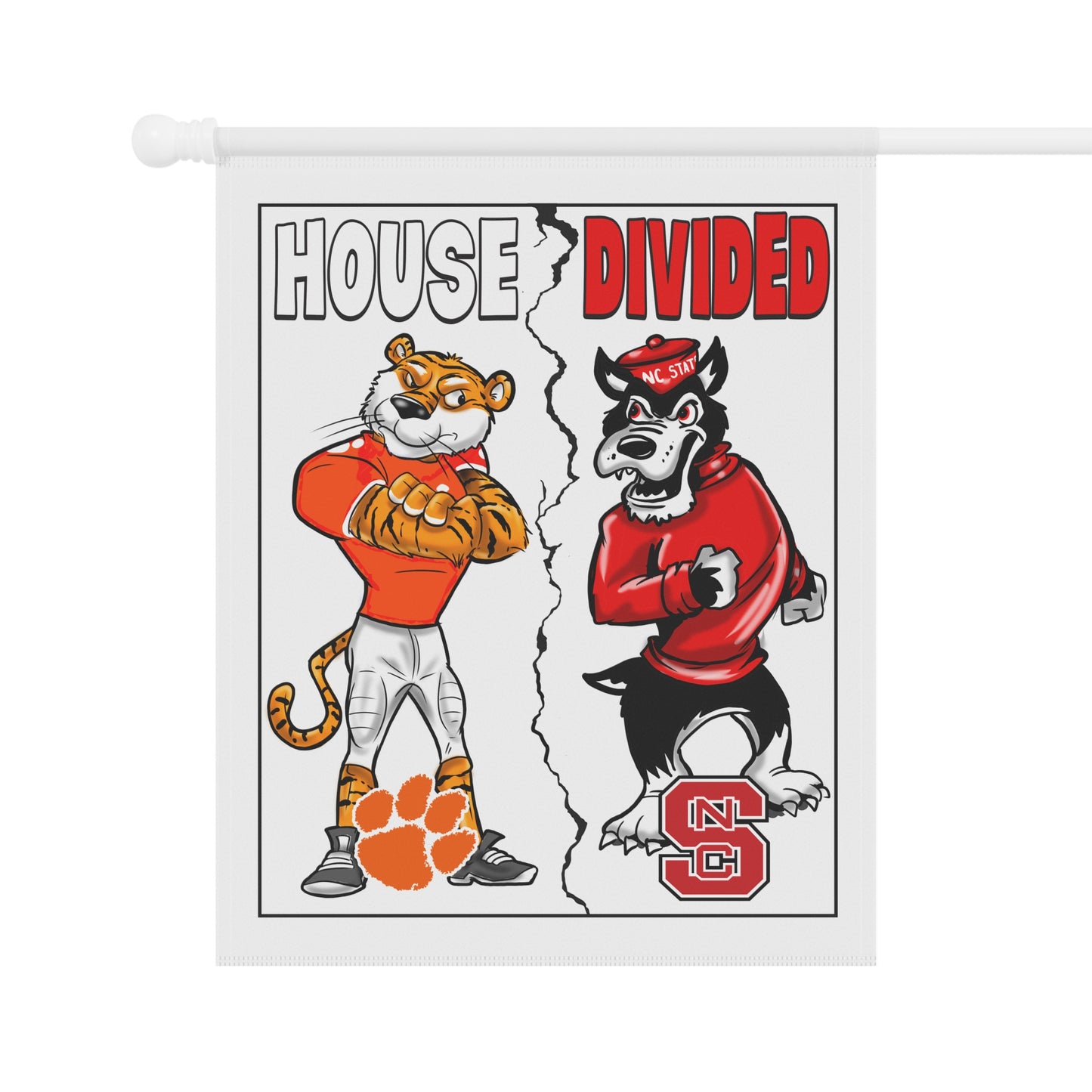 Clemson vs North Carolina State House Divided Banner - College Sports Fan Flags, Home & Yard Sign, Outdoor Decoration for Game Day