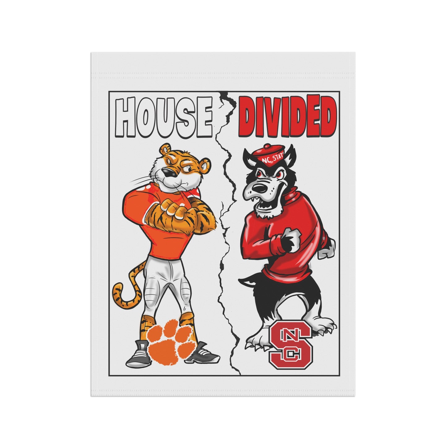 Clemson vs North Carolina State House Divided Banner - College Sports Fan Flags, Home & Yard Sign, Outdoor Decoration for Game Day