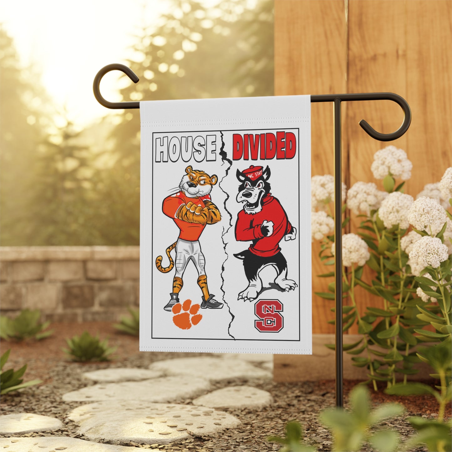 Clemson vs North Carolina State House Divided Banner - College Sports Fan Flags, Home & Yard Sign, Outdoor Decoration for Game Day