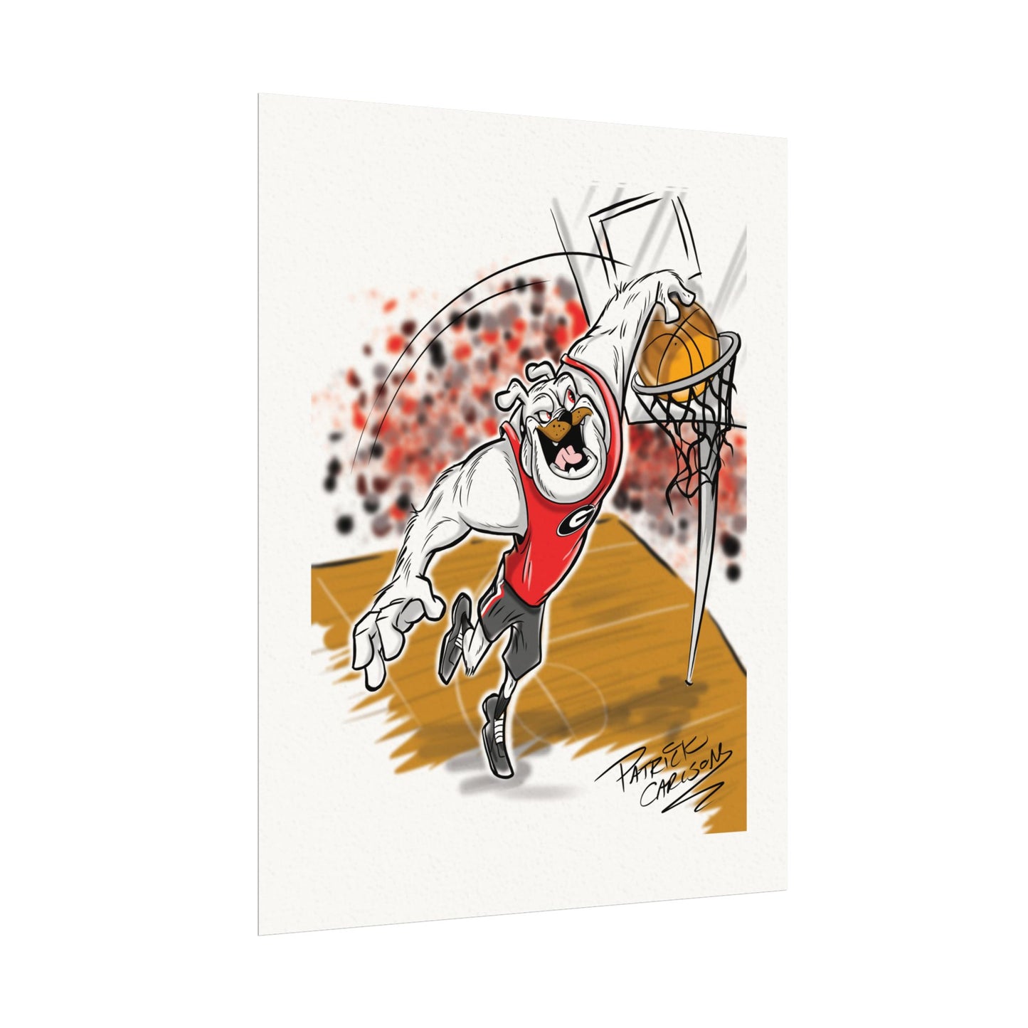UGA Basketball Art Print, Basketball Wall Decor, Matte Texture Artwork, Bulldog Sports Poster, Athletic Home Decor