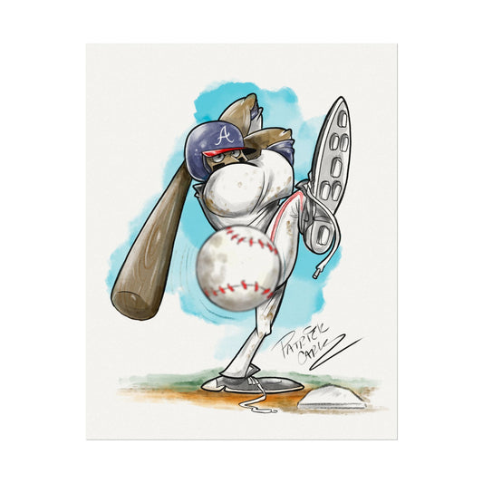 Atlanta Braves Baseball Art Print, Playful Watercolor Poster for Sports Lovers, Kids Room Decor, Gift for Baseball Fans, Sporty Wall Art