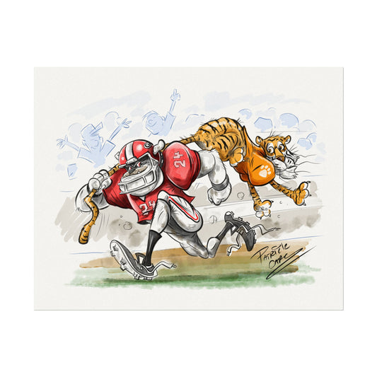 UGA Clemson Wall Art Print - Textured Watercolor Matte Poster for Fans