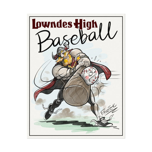 Vintage Sports Wall Art Poster, Lowndes High Baseball Decoration, Gameroom or Office Decor, Gift for Sports Fans, College Wall Art