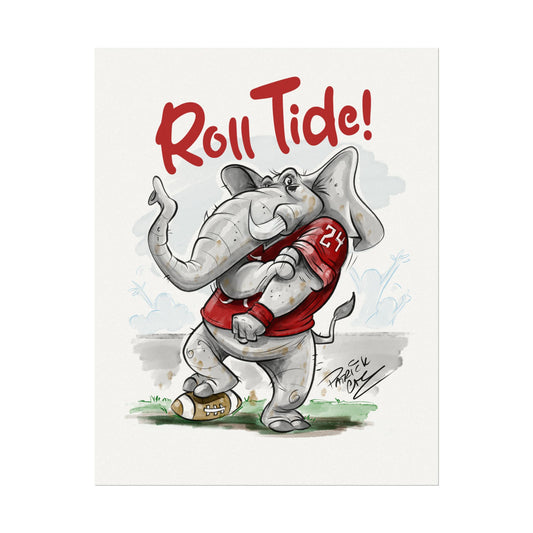 Roll Tide! Alabama Textured Watercolor Elephant Poster - Perfect for Sports Fans