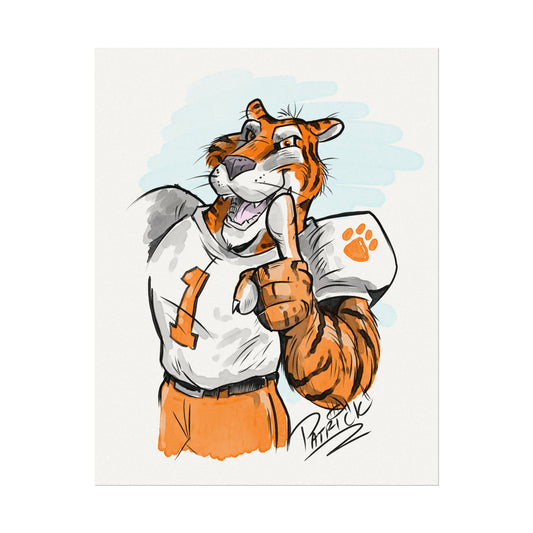 Clemson Tiger Art Print, Textured Watercolor Matte Poster, Home Decor, Sports Team Wall Art, Child's Room Decor, Gift for Fans