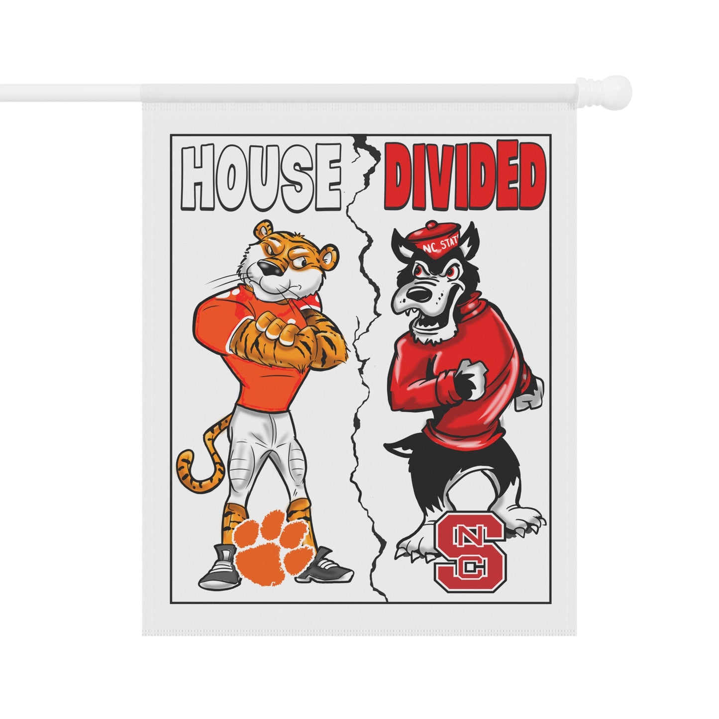 Clemson vs North Carolina State House Divided Banner - College Sports Fan Flags, Home & Yard Sign, Outdoor Decoration for Game Day