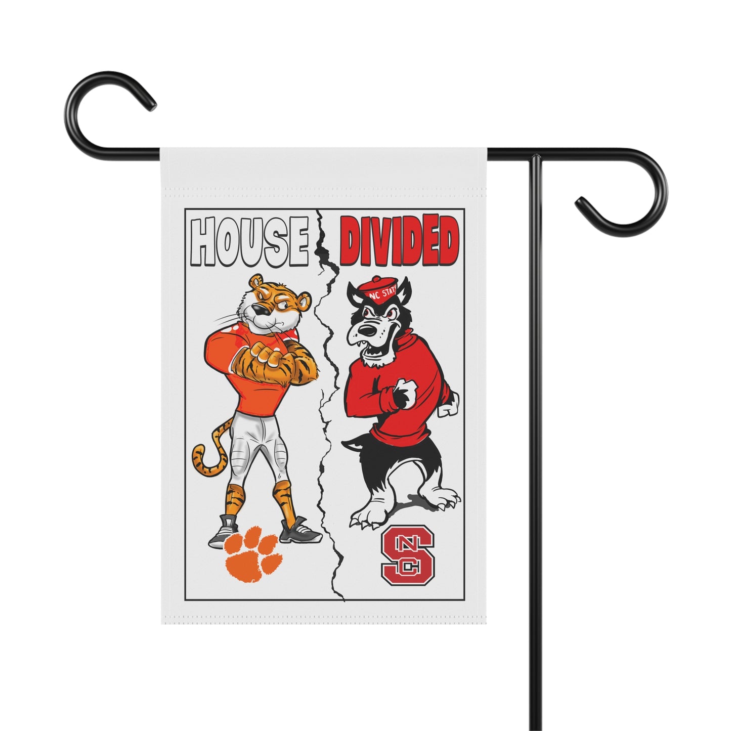 Clemson vs North Carolina State House Divided Banner - College Sports Fan Flags, Home & Yard Sign, Outdoor Decoration for Game Day