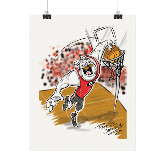 UGA Basketball Art Print, Basketball Wall Decor, Matte Texture Artwork, Bulldog Sports Poster, Athletic Home Decor